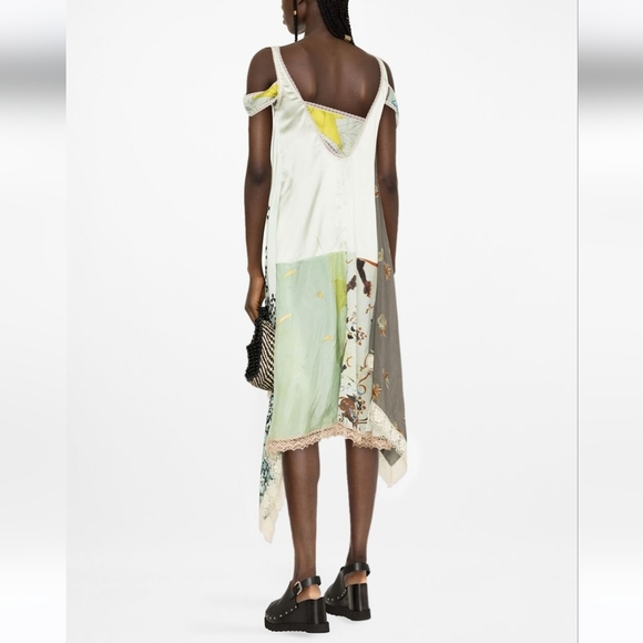 MARINE SERRE Silk Scarves Open Shoulder Flowy Midi Dress - Picture 5 of 16